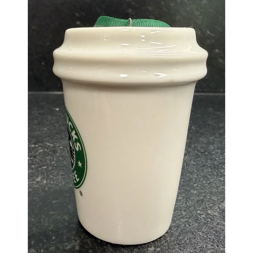2016 Starbucks Mini Ceramic Cup Ornament Green Strap 2.5
